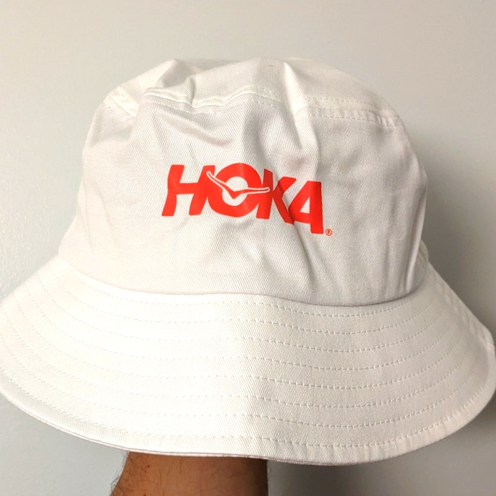 New HOKA White Orange Bucket Hat L